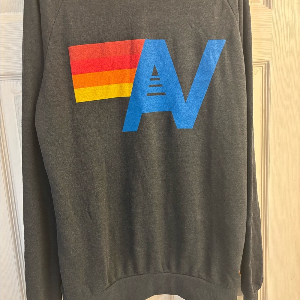 Aviator Nation Charcoal Sweatshirt with Multicolor Logo- Unisex size Large